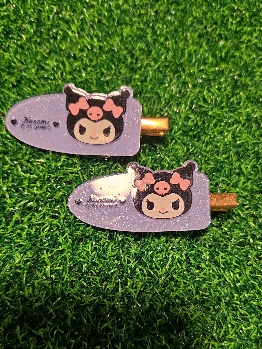 Sanrio Kuromi Glitter Hair Clips - Lavender, Black & Pink